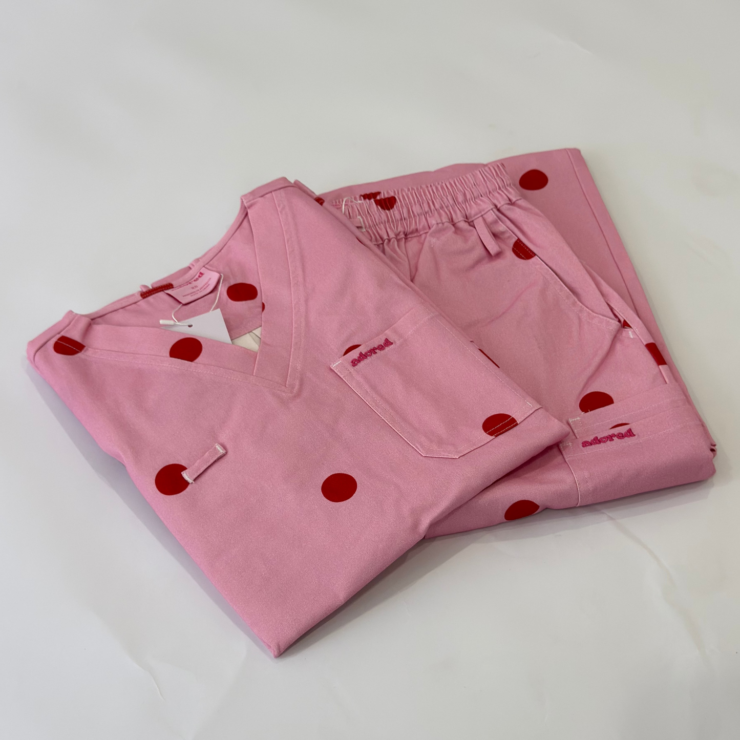 Pink Polka Dot Scrub Set