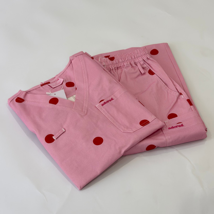 Pink Polka Dot Scrub Set