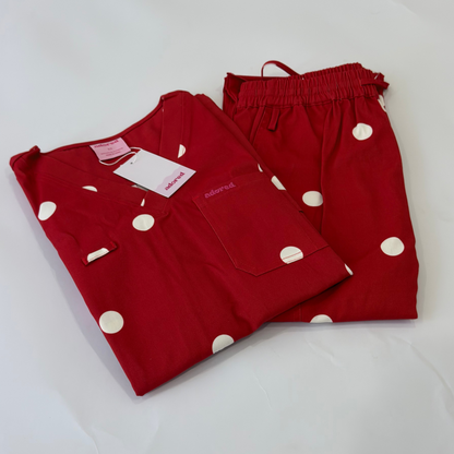 Red Polka Dot Scrub Set