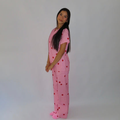 Pink Polka Dot Scrub Set