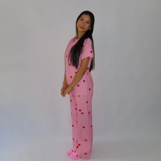 Pink Polka Dot Scrub Set