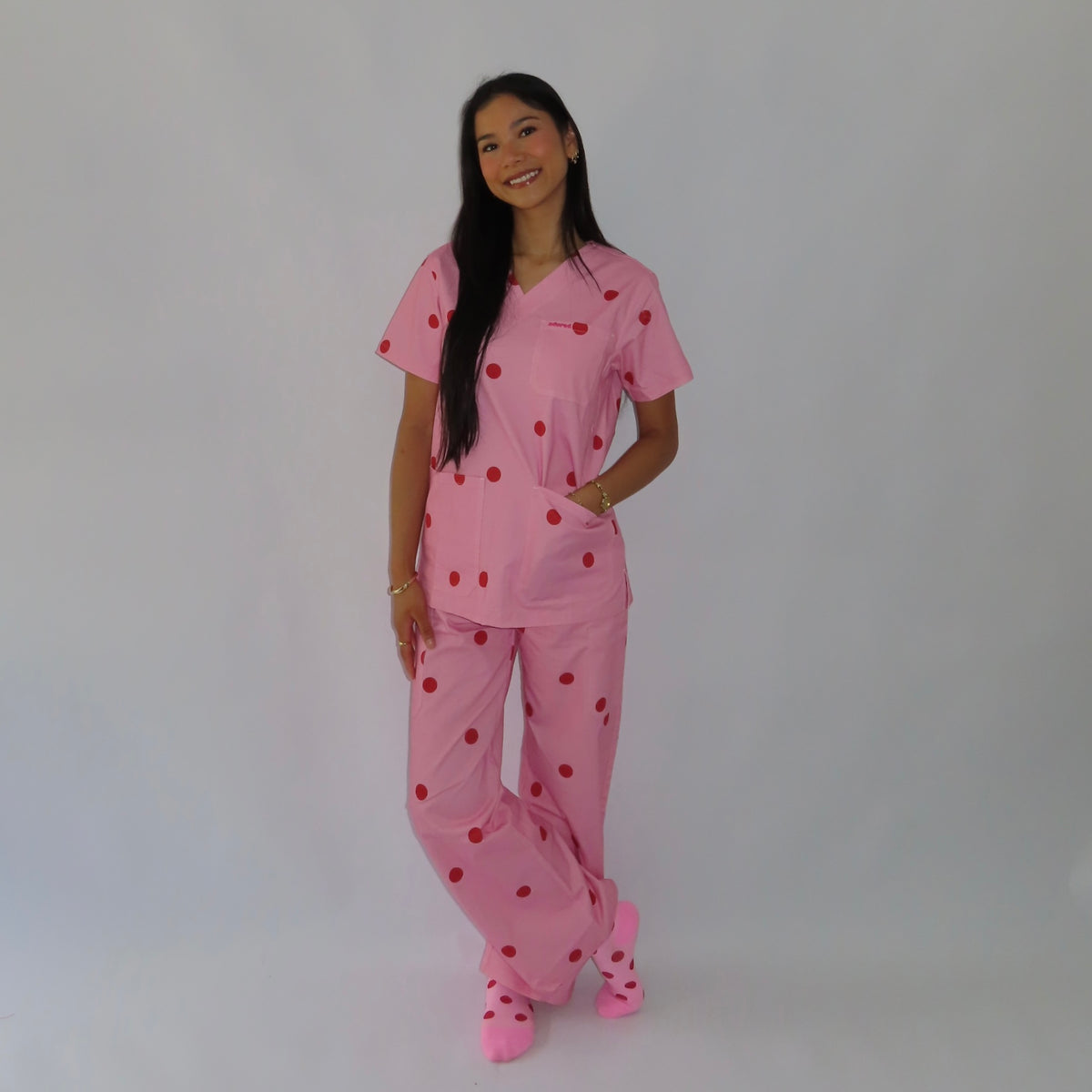 Pink Polka Dot Scrub Set