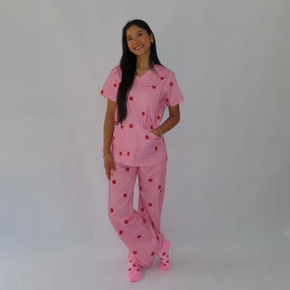 Pink Polka Dot Scrub Set