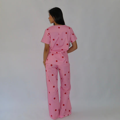 Pink Polka Dot Scrub Set