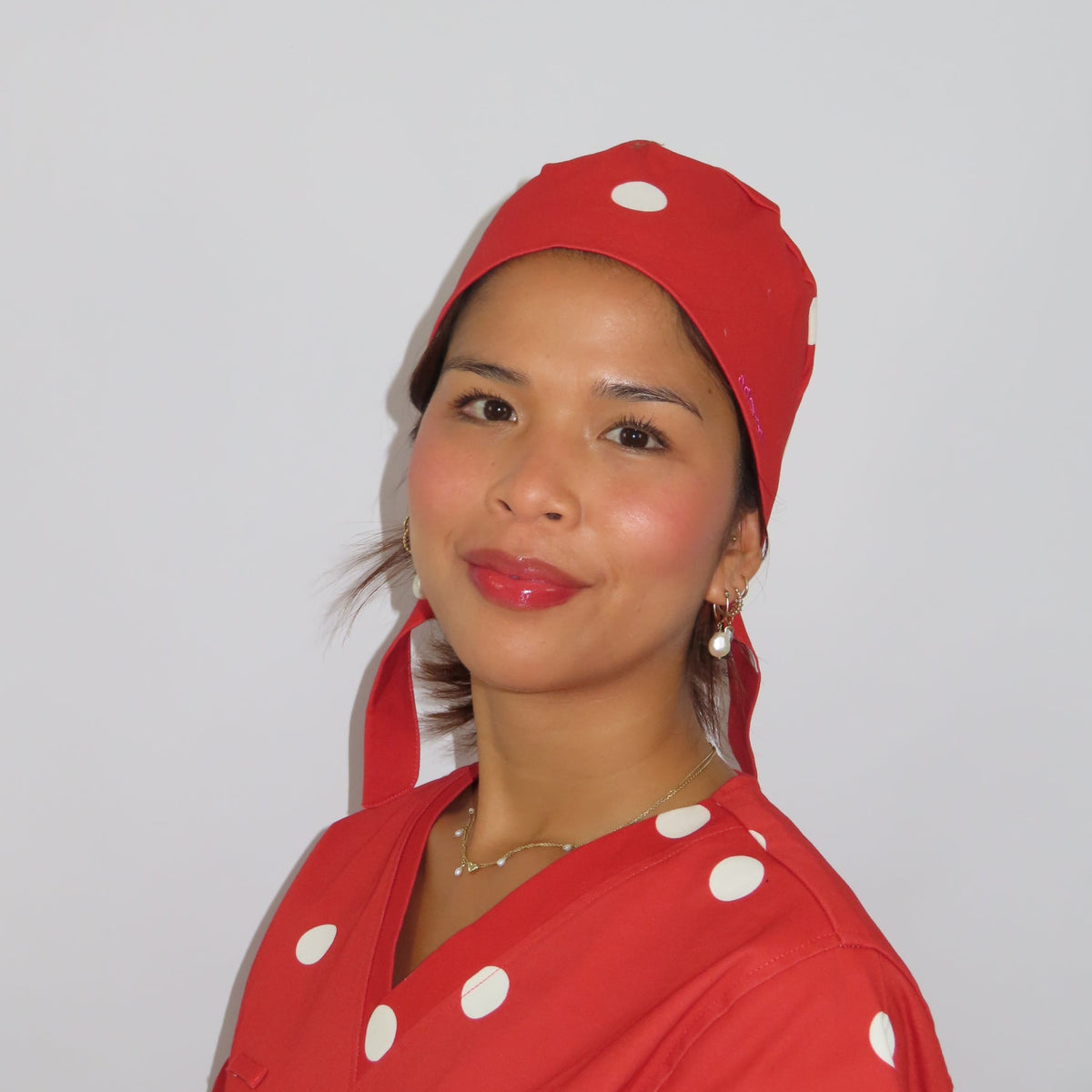 Red Polka Dot Scrub Cap