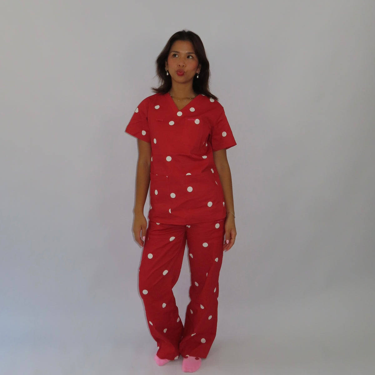 Red Polka Dot Scrub Set