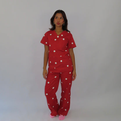 Red Polka Dot Scrub Set