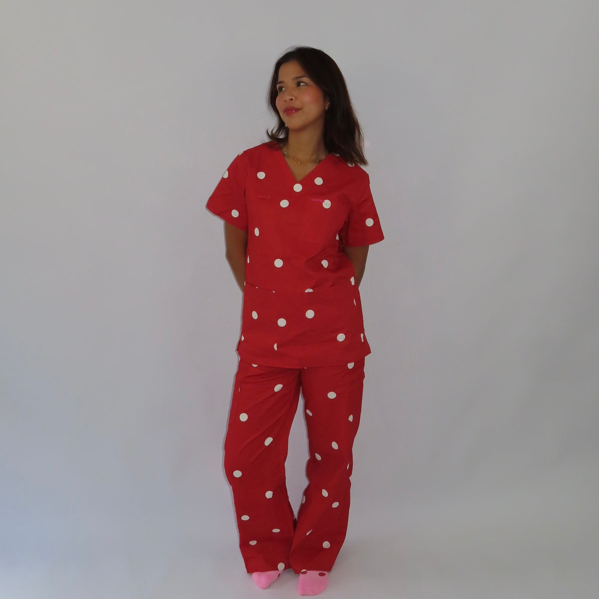 Red Polka Dot Scrub Set