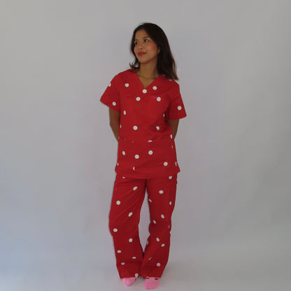 Red Polka Dot Scrub Set
