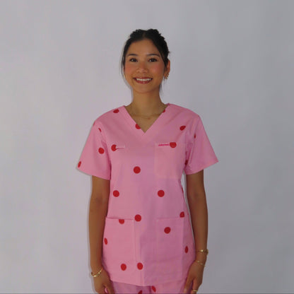 Pink Polka Dot Scrub Top