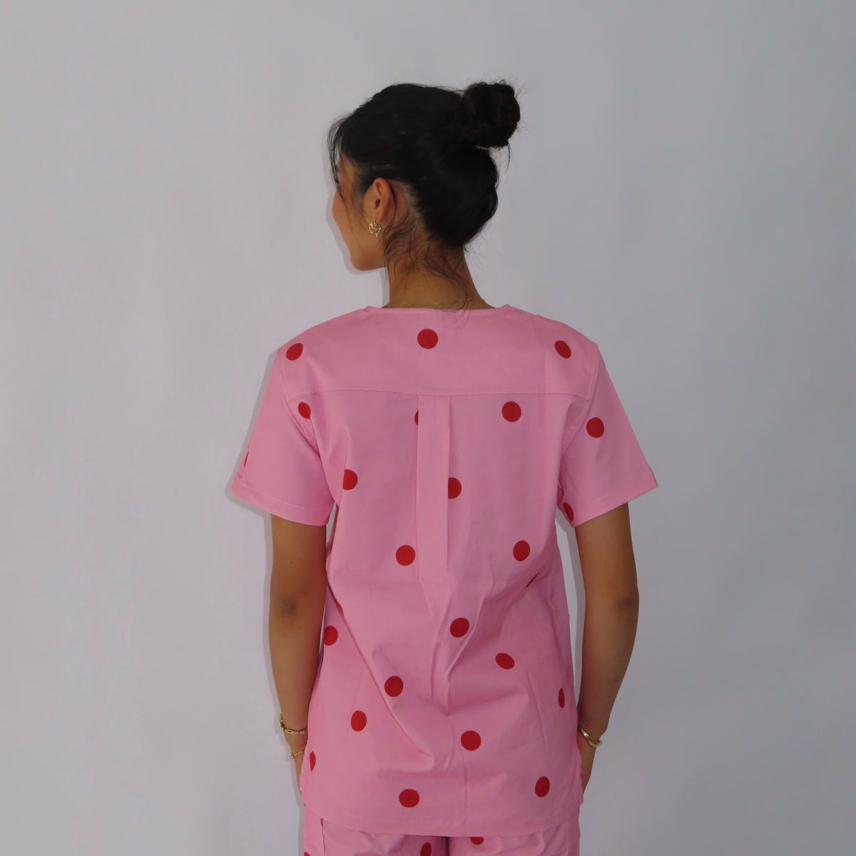 Pink Polka Dot Scrub Top