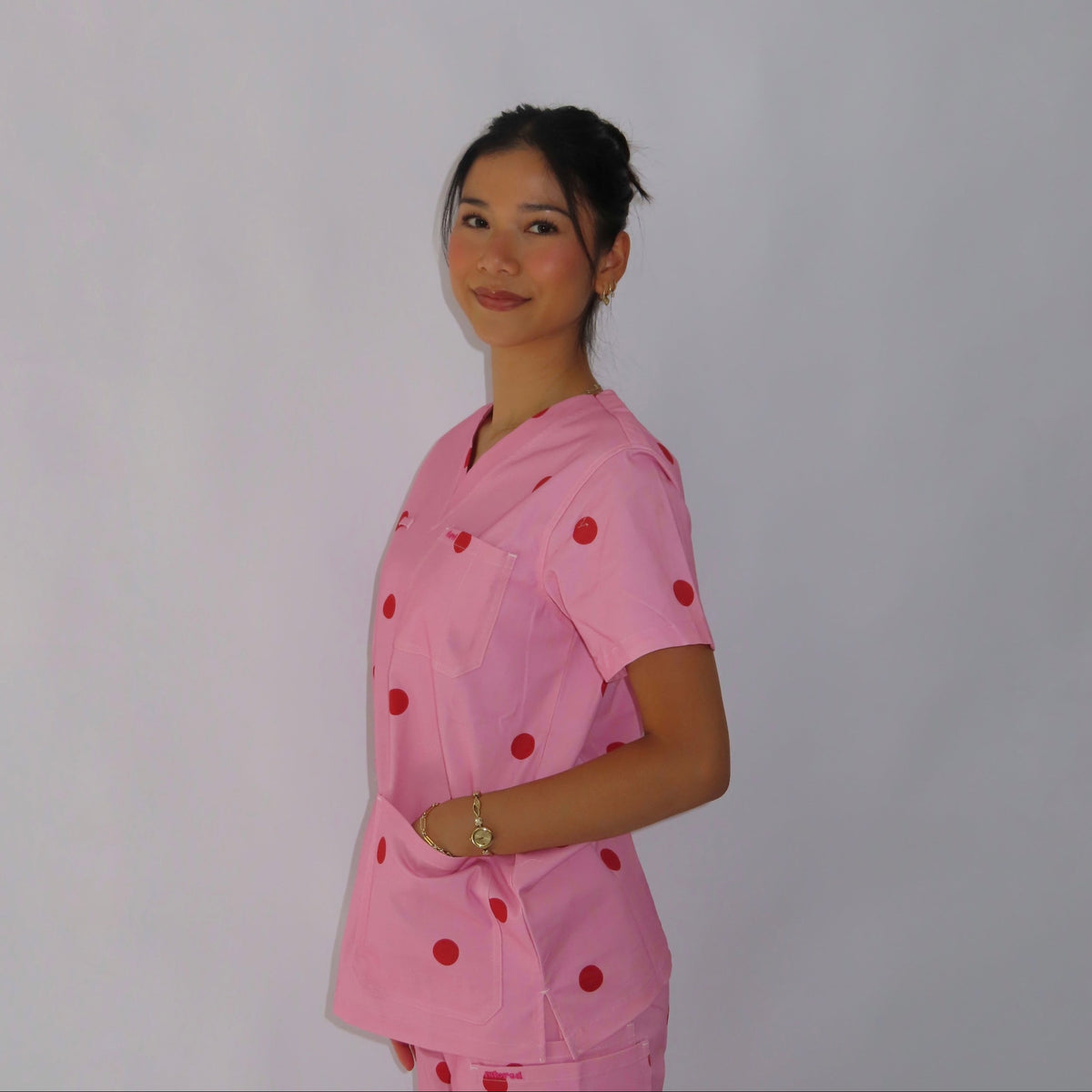 Pink Polka Dot Scrub Top