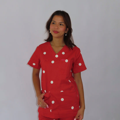 Red Polka Dot Scrub Top