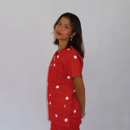 Red Polka Dot Scrub Top
